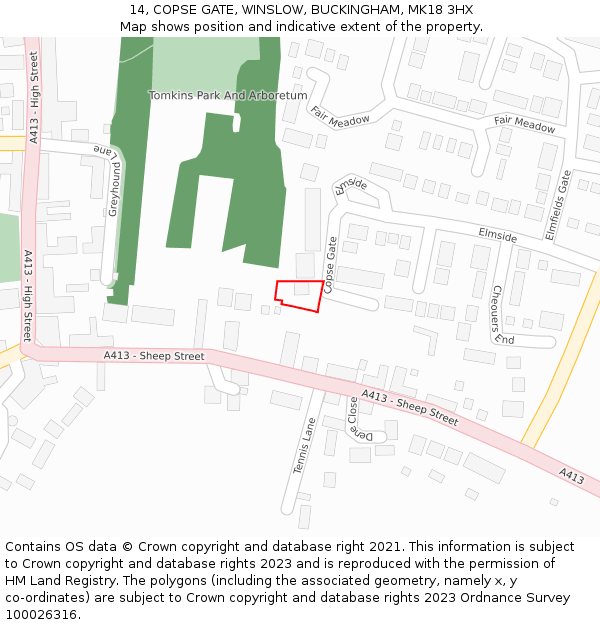 14, COPSE GATE, WINSLOW, BUCKINGHAM, MK18 3HX: Location map and indicative extent of plot