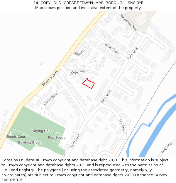 14, COPYHOLD, GREAT BEDWYN, MARLBOROUGH, SN8 3YR: Location map and indicative extent of plot