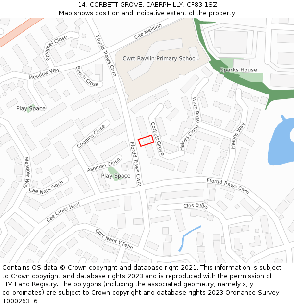 14, CORBETT GROVE, CAERPHILLY, CF83 1SZ: Location map and indicative extent of plot