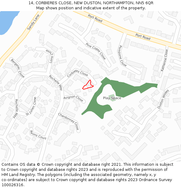 14, CORBIERES CLOSE, NEW DUSTON, NORTHAMPTON, NN5 6QR: Location map and indicative extent of plot