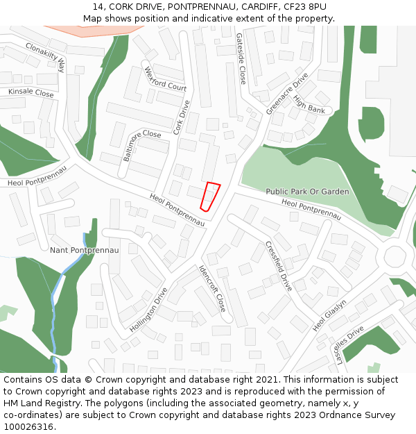 14, CORK DRIVE, PONTPRENNAU, CARDIFF, CF23 8PU: Location map and indicative extent of plot