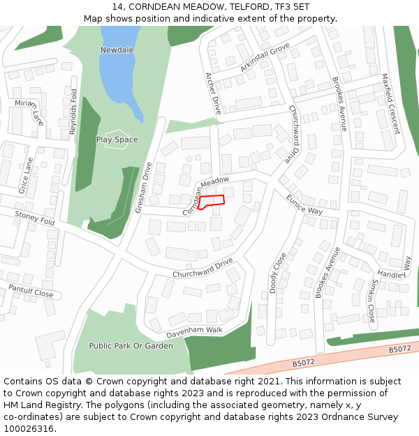 14, CORNDEAN MEADOW, TELFORD, TF3 5ET: Location map and indicative extent of plot