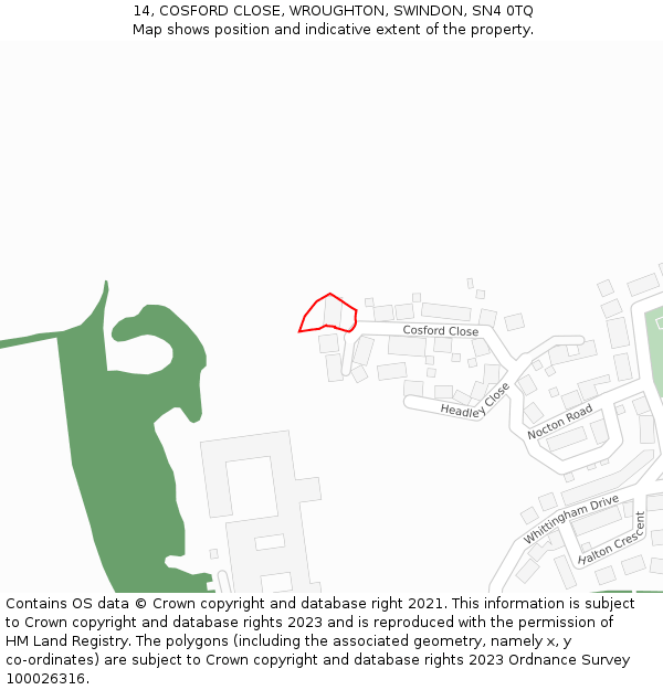 14, COSFORD CLOSE, WROUGHTON, SWINDON, SN4 0TQ: Location map and indicative extent of plot