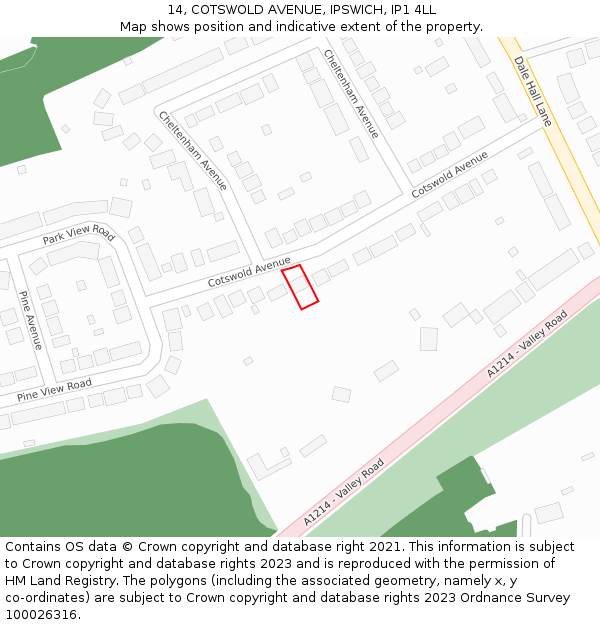 14, COTSWOLD AVENUE, IPSWICH, IP1 4LL: Location map and indicative extent of plot