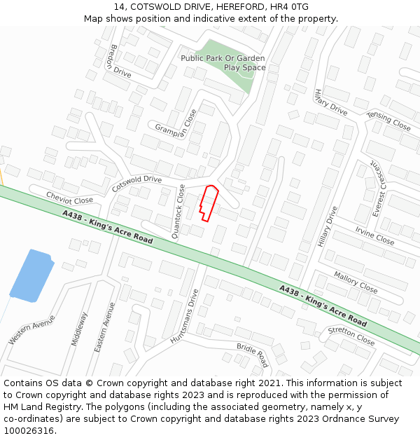 14, COTSWOLD DRIVE, HEREFORD, HR4 0TG: Location map and indicative extent of plot