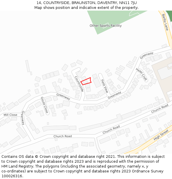 14, COUNTRYSIDE, BRAUNSTON, DAVENTRY, NN11 7JU: Location map and indicative extent of plot