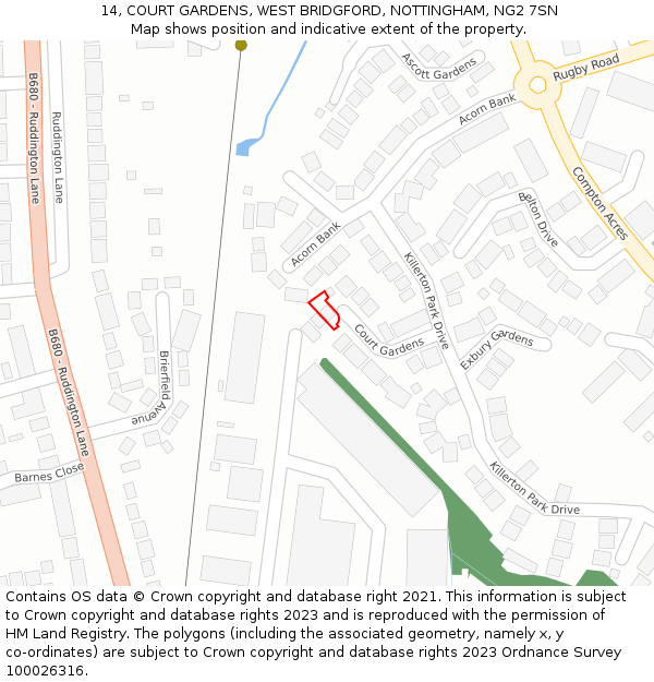 14, COURT GARDENS, WEST BRIDGFORD, NOTTINGHAM, NG2 7SN: Location map and indicative extent of plot