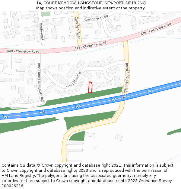 14, COURT MEADOW, LANGSTONE, NEWPORT, NP18 2NQ: Location map and indicative extent of plot