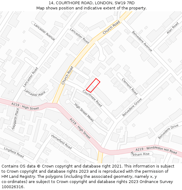 14, COURTHOPE ROAD, LONDON, SW19 7RD: Location map and indicative extent of plot