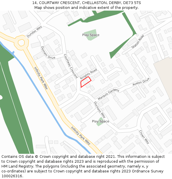 14, COURTWAY CRESCENT, CHELLASTON, DERBY, DE73 5TS: Location map and indicative extent of plot