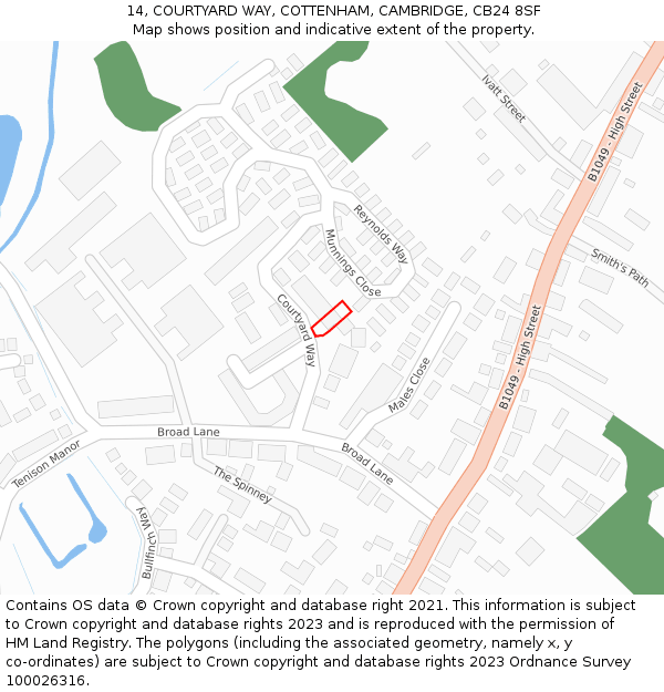 14, COURTYARD WAY, COTTENHAM, CAMBRIDGE, CB24 8SF: Location map and indicative extent of plot