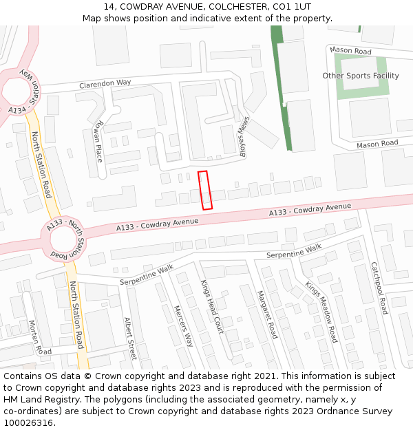 14, COWDRAY AVENUE, COLCHESTER, CO1 1UT: Location map and indicative extent of plot