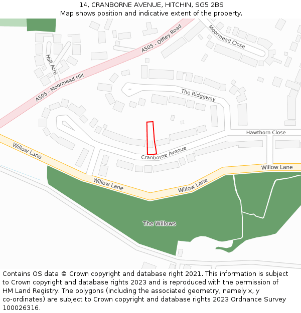 14, CRANBORNE AVENUE, HITCHIN, SG5 2BS: Location map and indicative extent of plot