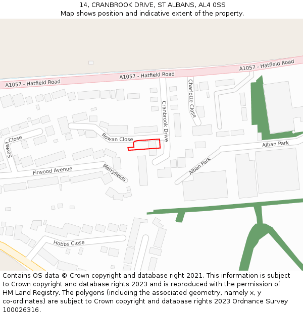 14, CRANBROOK DRIVE, ST ALBANS, AL4 0SS: Location map and indicative extent of plot