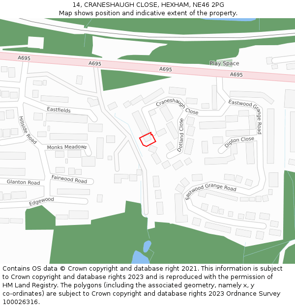 14, CRANESHAUGH CLOSE, HEXHAM, NE46 2PG: Location map and indicative extent of plot
