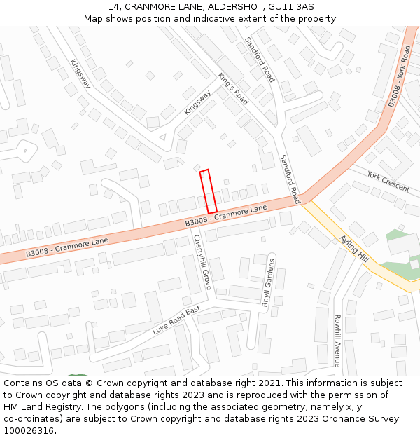 14, CRANMORE LANE, ALDERSHOT, GU11 3AS: Location map and indicative extent of plot