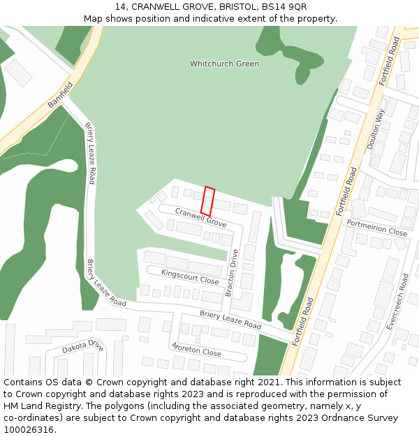 14, CRANWELL GROVE, BRISTOL, BS14 9QR: Location map and indicative extent of plot