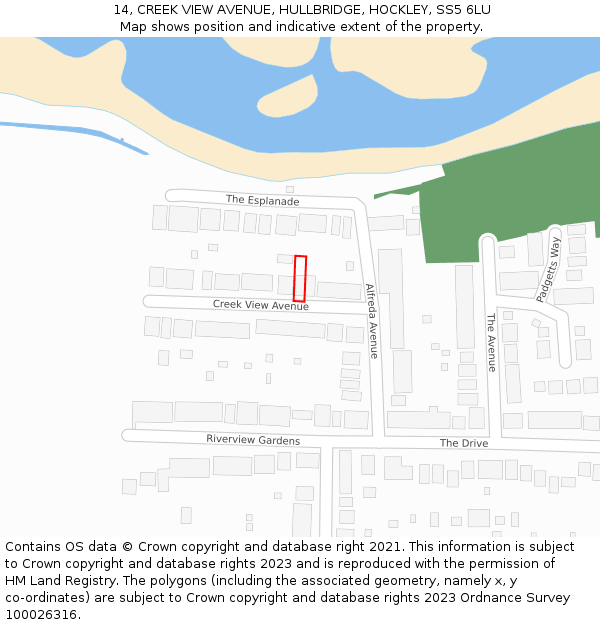 14, CREEK VIEW AVENUE, HULLBRIDGE, HOCKLEY, SS5 6LU: Location map and indicative extent of plot