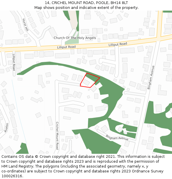 14, CRICHEL MOUNT ROAD, POOLE, BH14 8LT: Location map and indicative extent of plot