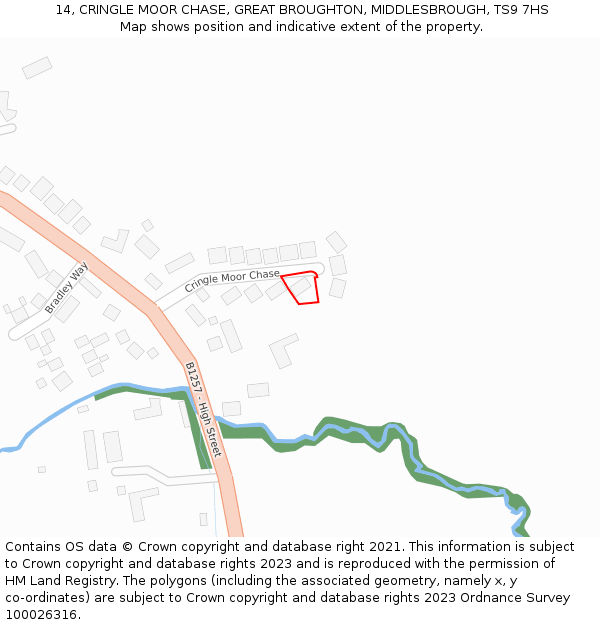 14, CRINGLE MOOR CHASE, GREAT BROUGHTON, MIDDLESBROUGH, TS9 7HS: Location map and indicative extent of plot