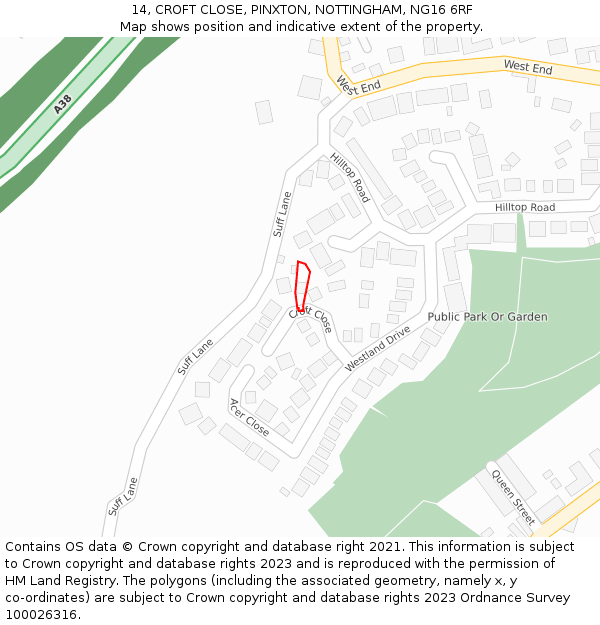 14, CROFT CLOSE, PINXTON, NOTTINGHAM, NG16 6RF: Location map and indicative extent of plot