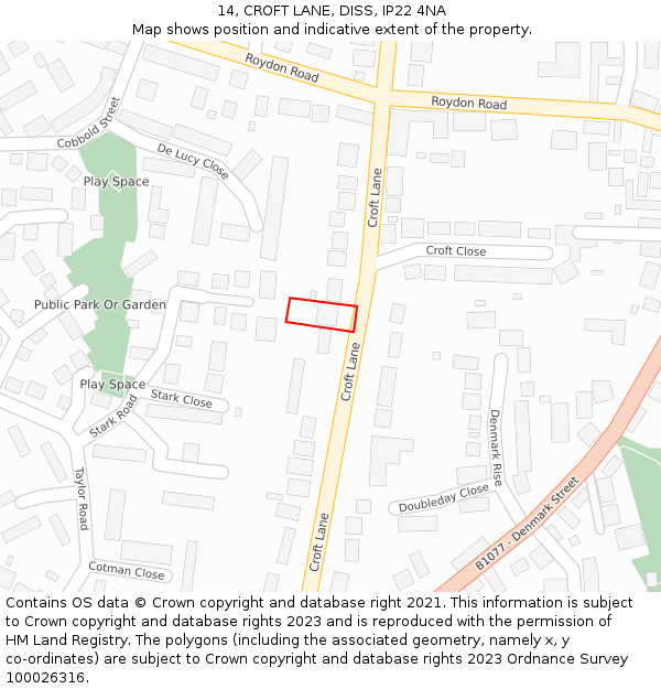 14, CROFT LANE, DISS, IP22 4NA: Location map and indicative extent of plot