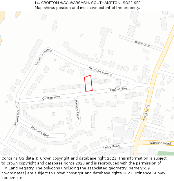 14, CROFTON WAY, WARSASH, SOUTHAMPTON, SO31 9FP: Location map and indicative extent of plot