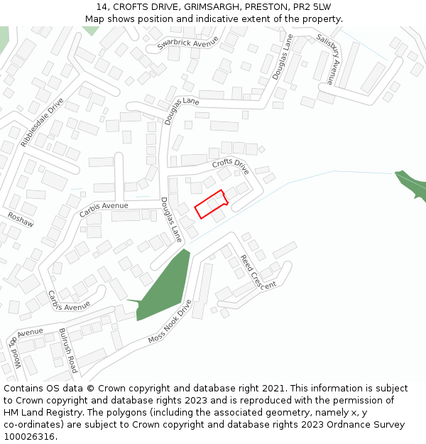 14, CROFTS DRIVE, GRIMSARGH, PRESTON, PR2 5LW: Location map and indicative extent of plot