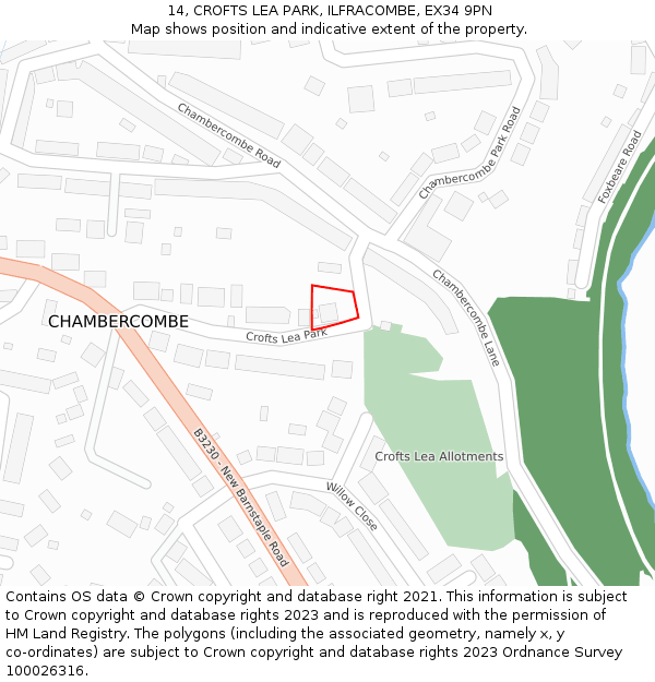 14, CROFTS LEA PARK, ILFRACOMBE, EX34 9PN: Location map and indicative extent of plot