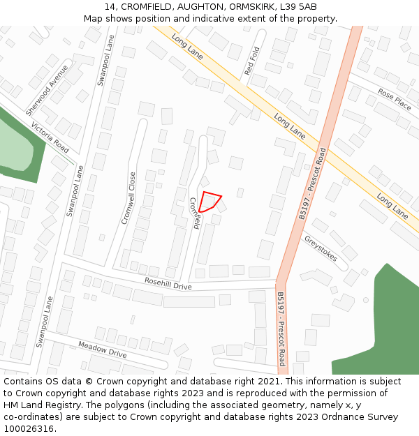 14, CROMFIELD, AUGHTON, ORMSKIRK, L39 5AB: Location map and indicative extent of plot
