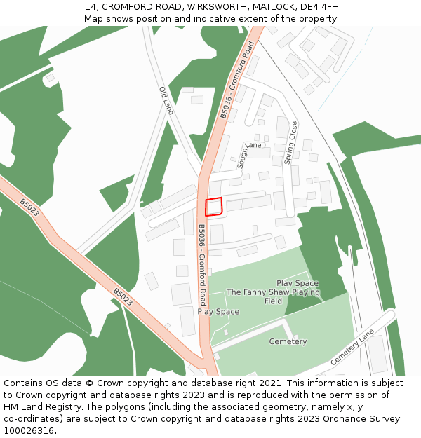 14, CROMFORD ROAD, WIRKSWORTH, MATLOCK, DE4 4FH: Location map and indicative extent of plot