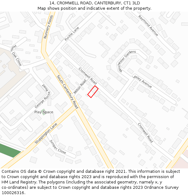 14, CROMWELL ROAD, CANTERBURY, CT1 3LD: Location map and indicative extent of plot