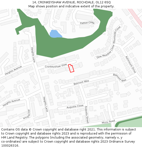 14, CRONKEYSHAW AVENUE, ROCHDALE, OL12 6SQ: Location map and indicative extent of plot