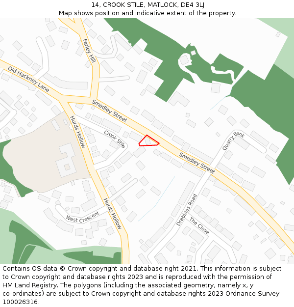 14, CROOK STILE, MATLOCK, DE4 3LJ: Location map and indicative extent of plot