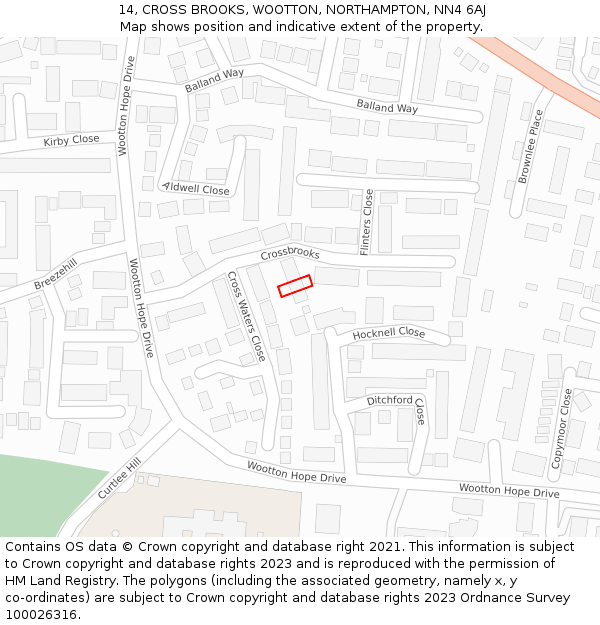 14, CROSS BROOKS, WOOTTON, NORTHAMPTON, NN4 6AJ: Location map and indicative extent of plot