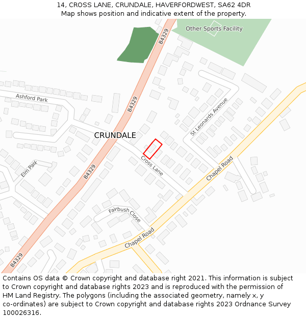 14, CROSS LANE, CRUNDALE, HAVERFORDWEST, SA62 4DR: Location map and indicative extent of plot