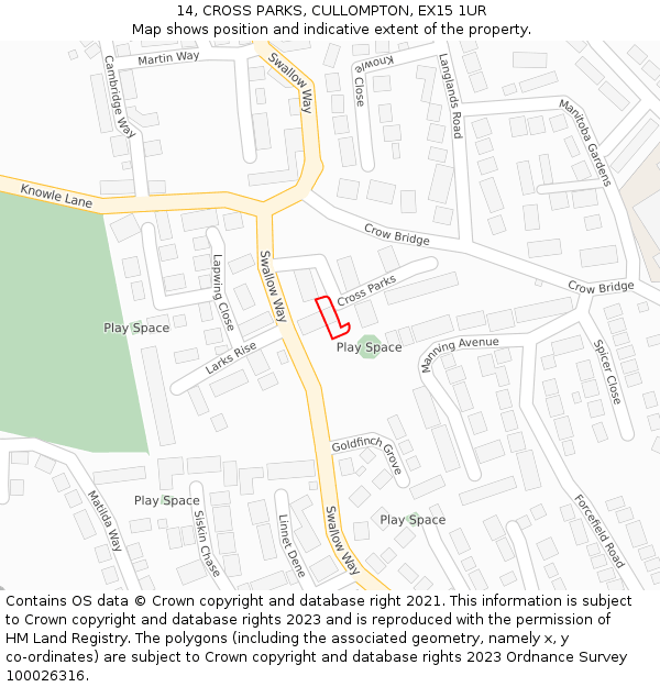 14, CROSS PARKS, CULLOMPTON, EX15 1UR: Location map and indicative extent of plot