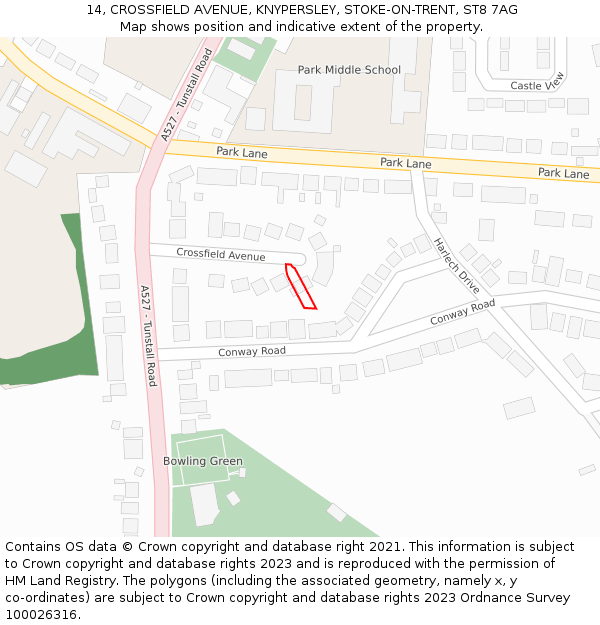 14, CROSSFIELD AVENUE, KNYPERSLEY, STOKE-ON-TRENT, ST8 7AG: Location map and indicative extent of plot