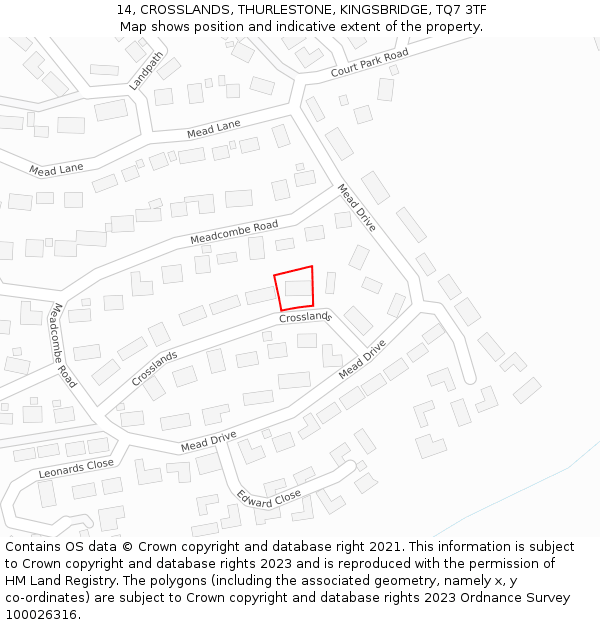 14, CROSSLANDS, THURLESTONE, KINGSBRIDGE, TQ7 3TF: Location map and indicative extent of plot