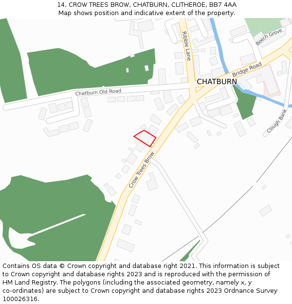 14, CROW TREES BROW, CHATBURN, CLITHEROE, BB7 4AA: Location map and indicative extent of plot