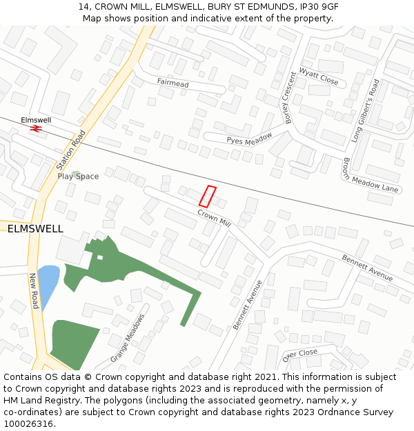 14, CROWN MILL, ELMSWELL, BURY ST EDMUNDS, IP30 9GF: Location map and indicative extent of plot