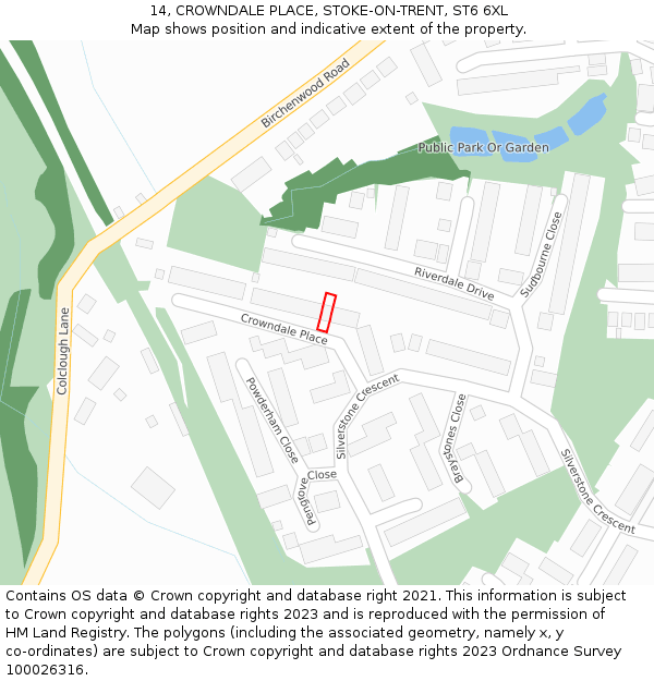 14, CROWNDALE PLACE, STOKE-ON-TRENT, ST6 6XL: Location map and indicative extent of plot