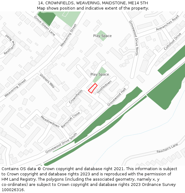 14, CROWNFIELDS, WEAVERING, MAIDSTONE, ME14 5TH: Location map and indicative extent of plot