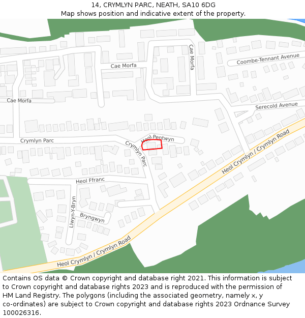 14, CRYMLYN PARC, NEATH, SA10 6DG: Location map and indicative extent of plot