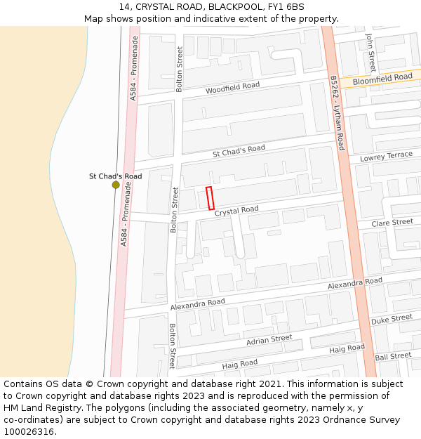 14, CRYSTAL ROAD, BLACKPOOL, FY1 6BS: Location map and indicative extent of plot