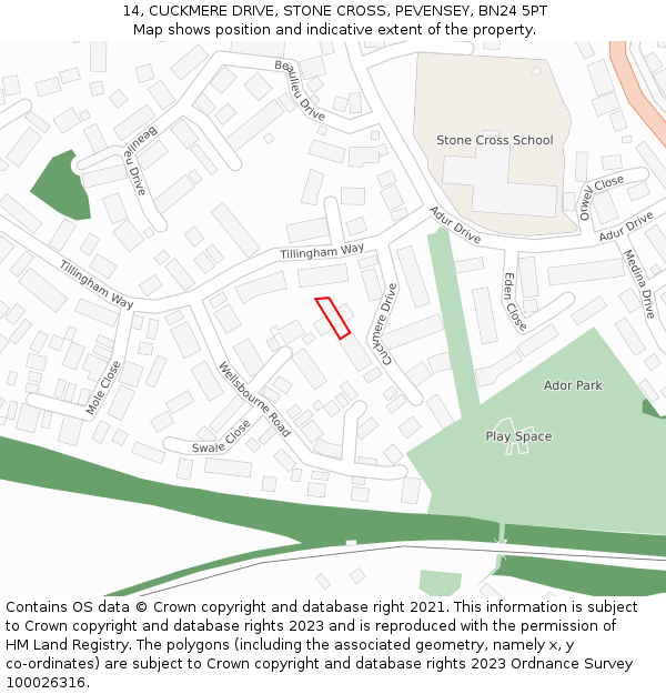 14, CUCKMERE DRIVE, STONE CROSS, PEVENSEY, BN24 5PT: Location map and indicative extent of plot