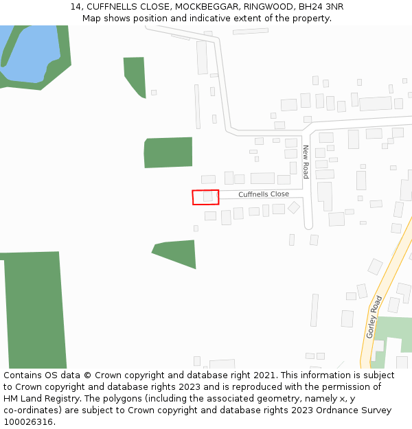 14, CUFFNELLS CLOSE, MOCKBEGGAR, RINGWOOD, BH24 3NR: Location map and indicative extent of plot