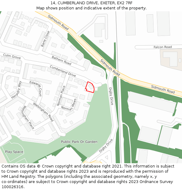 14, CUMBERLAND DRIVE, EXETER, EX2 7RF: Location map and indicative extent of plot