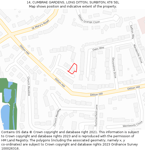 14, CUMBRAE GARDENS, LONG DITTON, SURBITON, KT6 5EL: Location map and indicative extent of plot