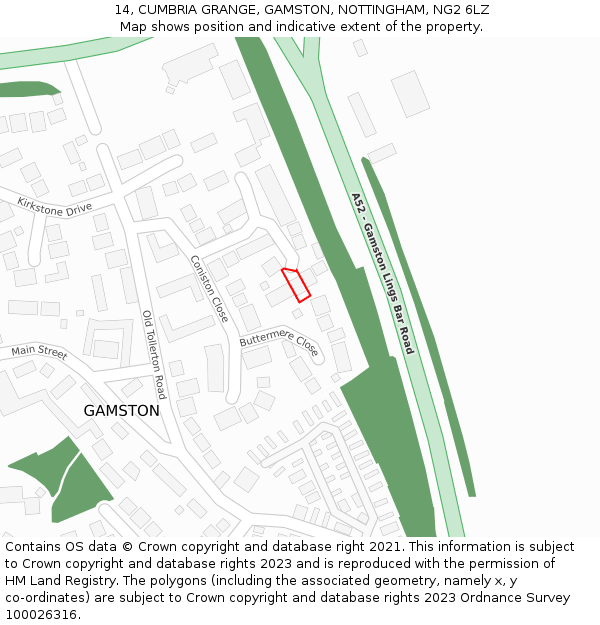 14, CUMBRIA GRANGE, GAMSTON, NOTTINGHAM, NG2 6LZ: Location map and indicative extent of plot